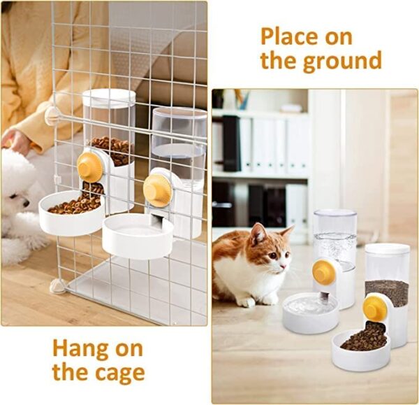 DricRoda Rabbit Food Water Dispenser Automatic Gravity Dog Cat Feeder Pet Waterer for Ferret Small Animals, Hanging Gravity Cat Dog Rabbit Food Bowl Ferret Water Bowl Set for Cage Travel, White - Image 6