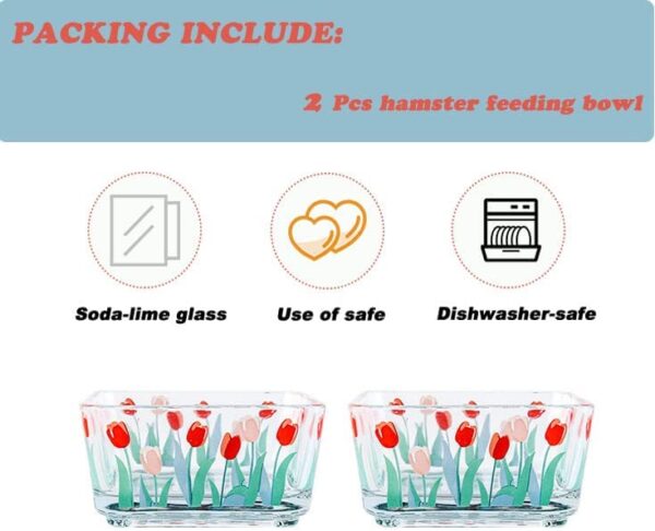 Hamster Food Bowl Small Animals Glass Food Water Bowl Prevent Tipping Moving Guinea Pig Food Dish for Guinea Pigs Gerbil Mouse Rat Chinchilla Hedgehog Sugar Glider 2Pcs (Tulip) - Image 5