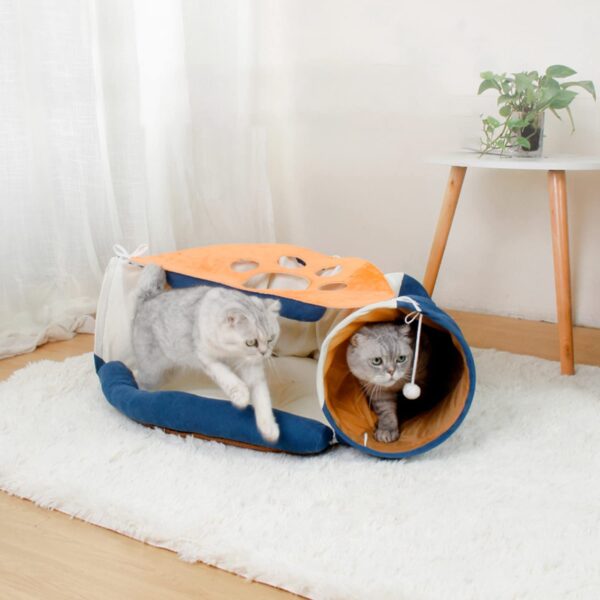 KKJ Cat Bed, Pet Tunnel Bed, 2-in-1 Cat Tunnel Tubes Toys Foldable and Washable Great Gift for Cats and Small Size Dogs Rabbits (Blue) - Image 6