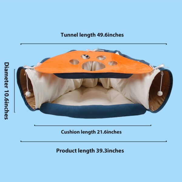 KKJ Cat Bed, Pet Tunnel Bed, 2-in-1 Cat Tunnel Tubes Toys Foldable and Washable Great Gift for Cats and Small Size Dogs Rabbits (Blue) - Image 2