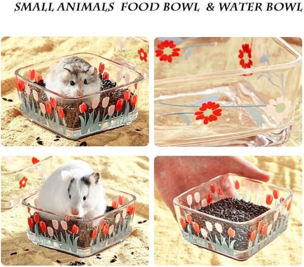 Hamster Food Bowl Small Animals Glass Food Water Bowl Prevent Tipping Moving Guinea Pig Food Dish for Guinea Pigs Gerbil Mouse Rat Chinchilla Hedgehog Sugar Glider 2Pcs (Tulip) - Image 4