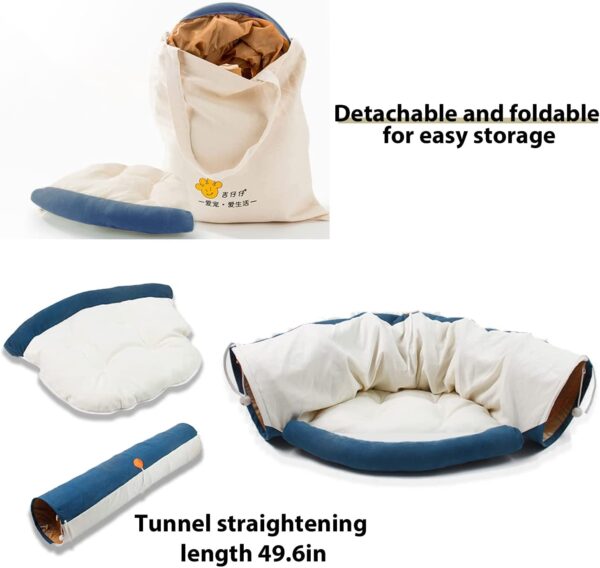 KKJ Cat Bed, Pet Tunnel Bed, 2-in-1 Cat Tunnel Tubes Toys Foldable and Washable Great Gift for Cats and Small Size Dogs Rabbits (Blue) - Image 3