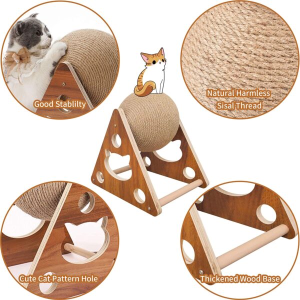 AGYM Cat Scratcher Toy, Natural Sisal Cat Scratching Ball, Cat Scratcher Toy with Ball, Scratching Ball for Cats and Kittens, Interactive Solid Wood Scratcher Pet Toy, Diameter 6.5 Inch - Image 5