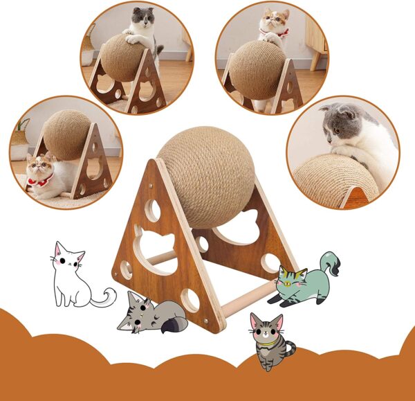 AGYM Cat Scratcher Toy, Natural Sisal Cat Scratching Ball, Cat Scratcher Toy with Ball, Scratching Ball for Cats and Kittens, Interactive Solid Wood Scratcher Pet Toy, Diameter 6.5 Inch - Image 6