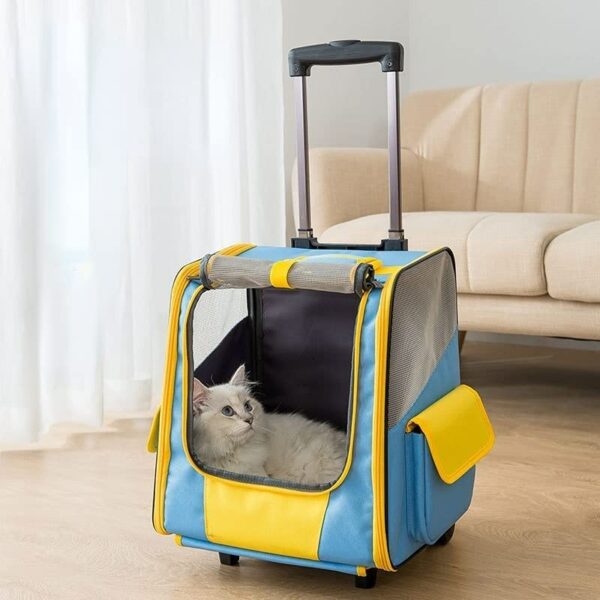 MHYFC Pet Dog Trolley Backpack Portable Outdoor Cat Bag Wheel Suitcase Travel Pet Accessories - Image 3