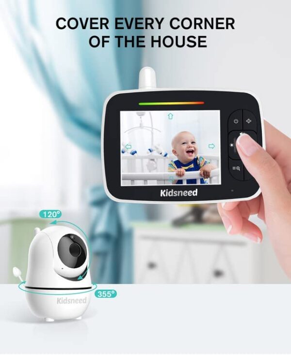 Kidsneed Baby Monitor - 3.5" Screen Video Baby Monitor with Camera and Audio - Remote Pan-Tilt-Zoom, Night Vision, VOX Mode, Temperature Monitoring, Lullabies, 2-Way Talk, 960ft Range - Image 3