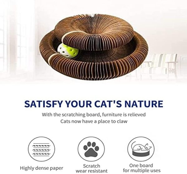 Magic Cat Scratching Board with a Toy Bell Ball, Funny Interactive Foldable Convenient Organ Cat Scratcher Exercise Puzzle Kitten Toys - Image 2