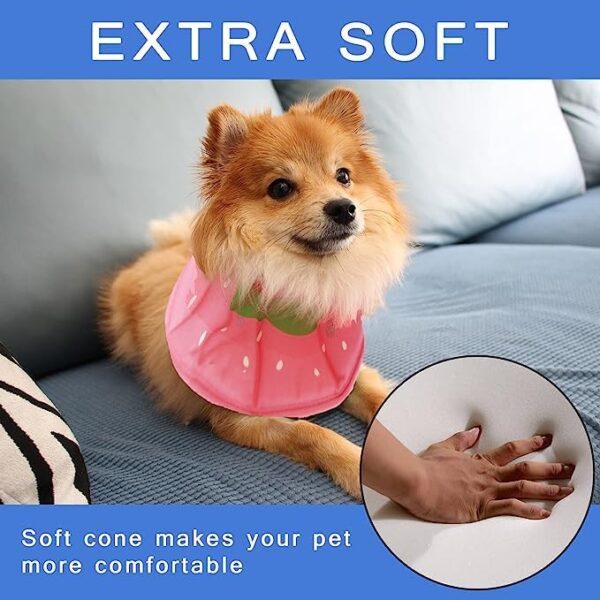 Soft Dog Cone, Lightweight Elizabethan Collar for Dogs, Adjustable Soft Cones for Dogs/Cats to Stop Licking After Surgery, Cute Strawberry Cone of Shame Alternatives for Pets(Large) - Image 5