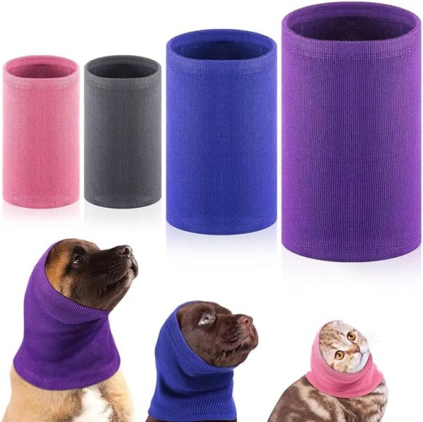 DDFS Dog Cooling Scarf Pet Calming Hoodie Grooming Head Cover Ear Cover Dog Quiet Ear Hematoma Dog No Flap Ear Wrap Cat Small Wine+Purple-S - Image 5