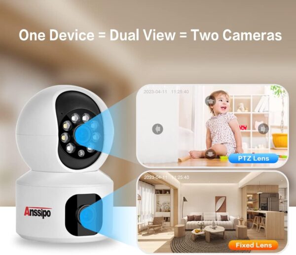 Indoor Security Camera, Dual Lens Baby Camera Monitor, Pet/Dog Camera with Smartphone 360°View, Cameras for Home Security with Motion Detection, Human Auto Tracking, Color Night Vision, 2-Way Audio - Image 4