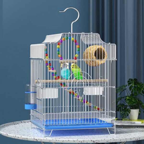 Parakeet Bird Cage, Wire Birdcage Hanging Bird House with Bird Feeder Waterer and Stand, Bird House Accessories for Budgie Parakeets Finches Canaries Lovebirds Small Parrots Cockatiels - Image 4